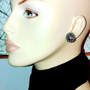 Fancy Antique Silver Sparkly Stud Earrings